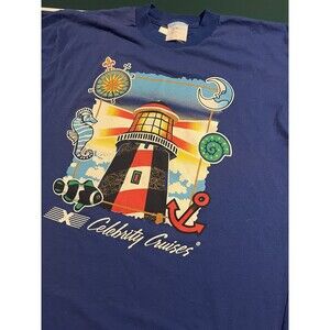 VINTAGE Single Stitch Celebrity Cruises T-Shirt XL Lighthouse Blue Tropical Ship